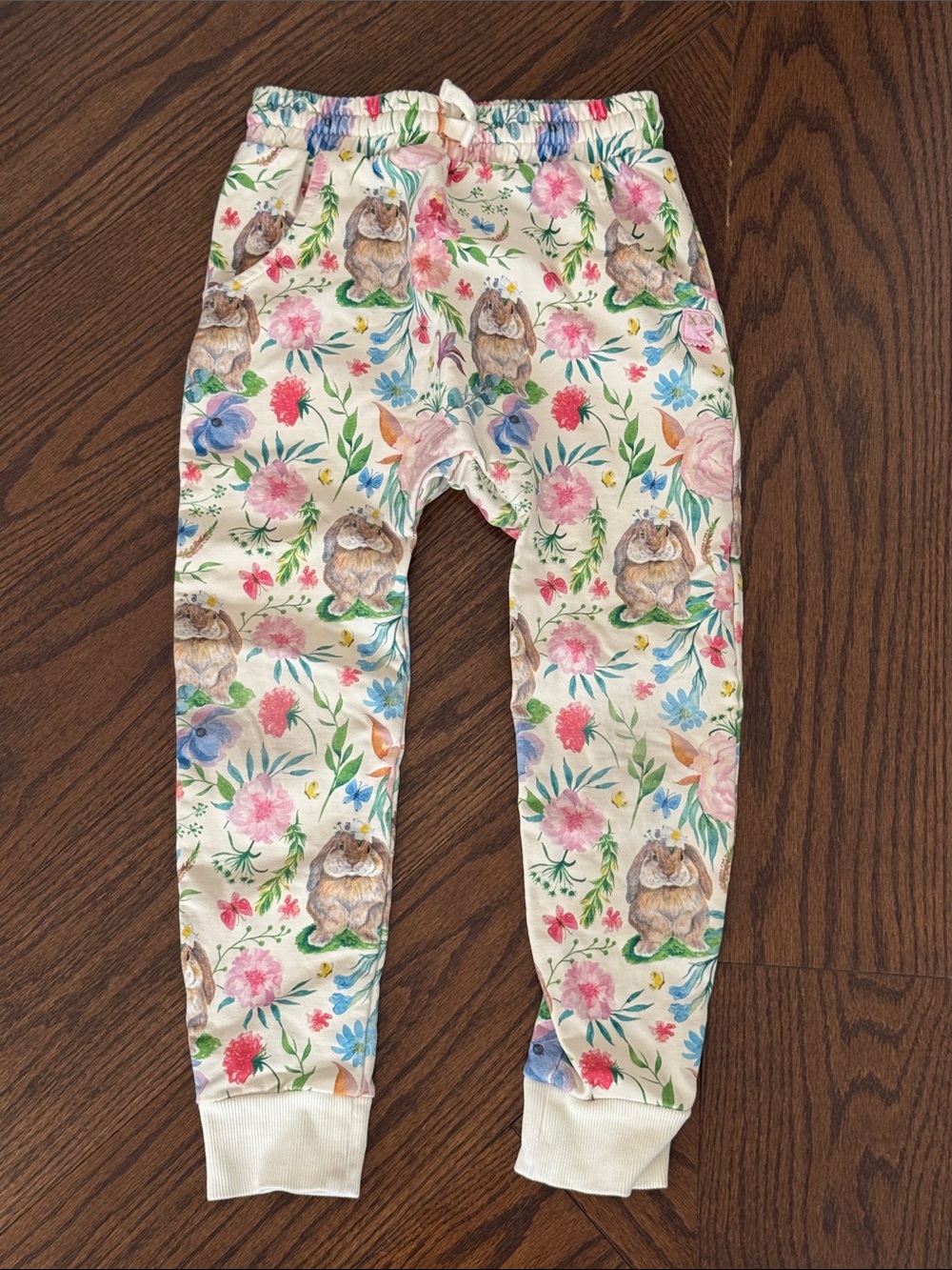 Cream Floral & Bunny Print Jogger Pants ROCKYOURKID 8yrs